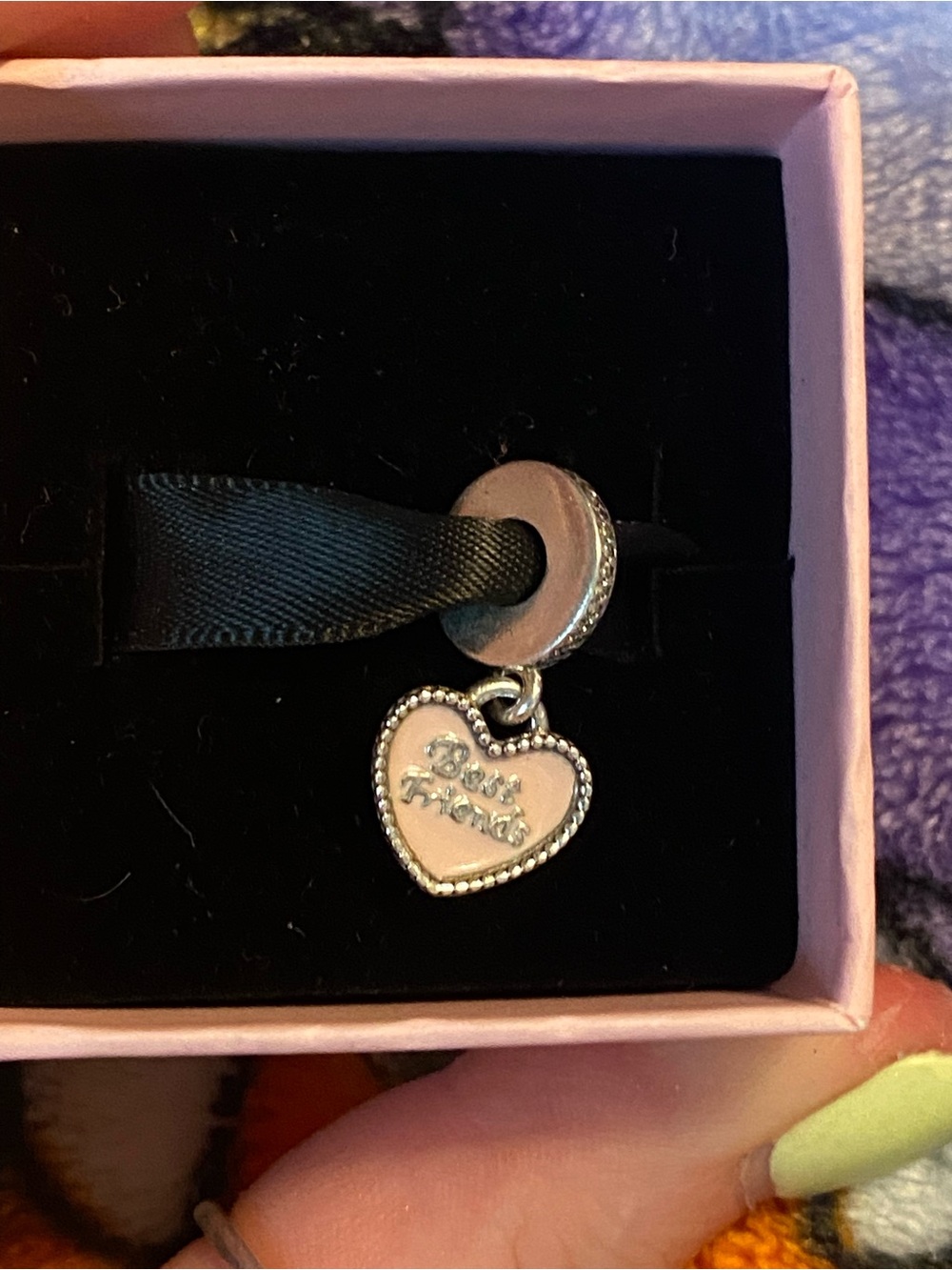 Pandora Silver Heart 'Best Friends' Charm with Pink Enamel